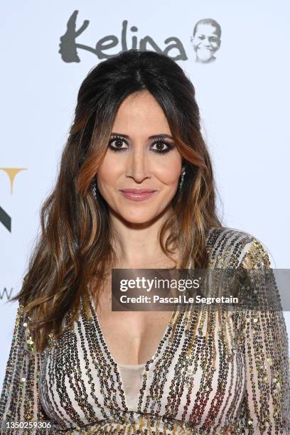 Fabienne Carat attends the photocall during the Global Gift Gala 2021 at Four Seasons Hotel George V on October 30, 2021 in Paris, France.