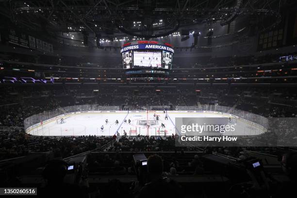 General view of the ice as the Winnipeg Jets play the Los Angeles Kings at Staples Center on October 28, 2021 in Los Angeles, California.