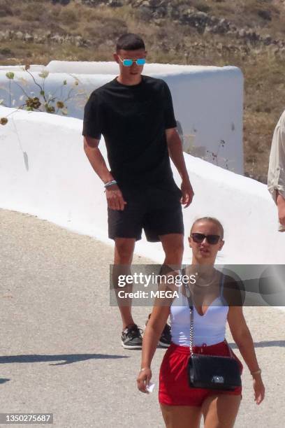 Phil Foden and Rebecca Cooke are seen in Mykonos, Greece.