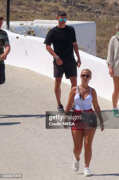 Phil Foden and Rebecca Cooke are seen in Mykonos, Greece.