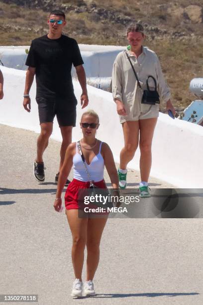 Phil Foden and Rebecca Cooke are seen in Mykonos, Greece.