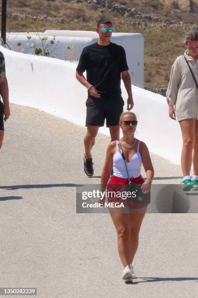 Phil Foden and Rebecca Cooke are seen in Mykonos, Greece.