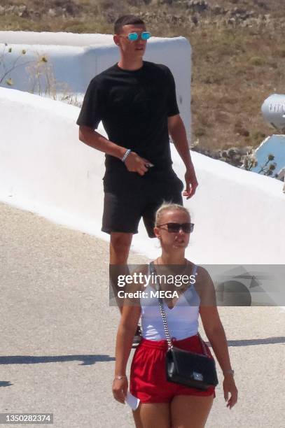 Phil Foden and Rebecca Cooke are seen in Mykonos, Greece.