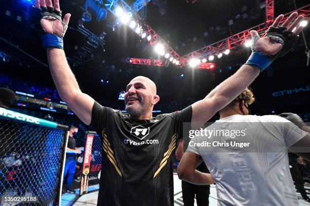 Glover Teixeira of Brazil celebrates after his victory over Jan Blachowicz of Poland in the UFC light heavyweight championship fight during the UFC...