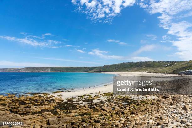 sennen cove beach, cornwall, england, united kingdom - sennen stock pictures, royalty-free photos & images