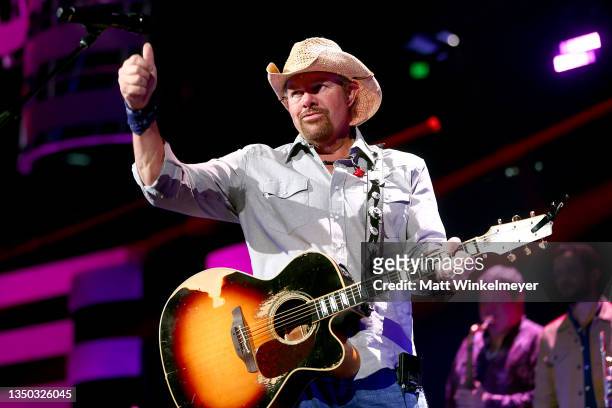 Toby Keith performs onstage during the 2021 iHeartCountry Festival Presented By Capital One at The Frank Erwin Center on October 30, 2021 in Austin,...