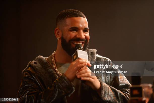 Drake speaks onstage during Drake's Till Death Do Us Part rap battle on October 30, 2021 in Long Beach, California.