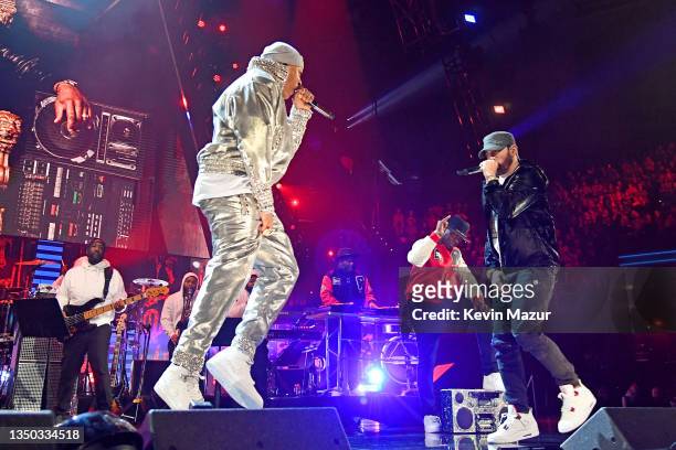 Cool J and Eminem performs onstage during the 36th Annual Rock & Roll Hall Of Fame Induction Ceremony at Rocket Mortgage Fieldhouse on October 30,...