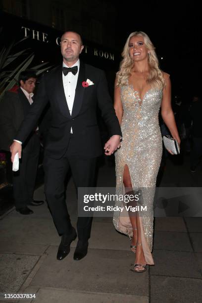 Paddy and Christine McGuinness seen leaving Pride of Britain Awards at Grosvenor House on October 30, 2021 in London, England.