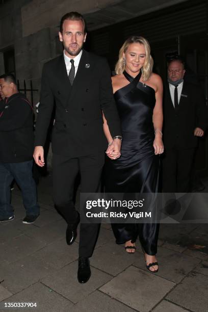 Harry Kane and Katie Goodland seen leaving Pride of Britain Awards at Grosvenor House on October 30, 2021 in London, England.