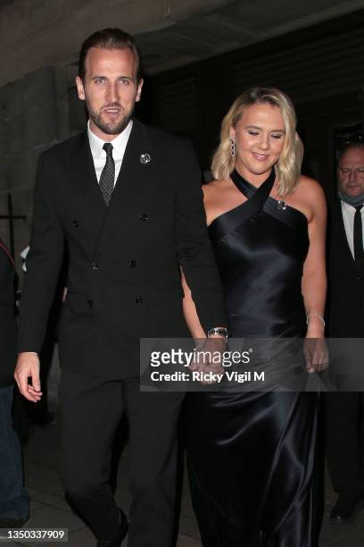 Harry Kane and Katie Goodland seen leaving Pride of Britain Awards at Grosvenor House on October 30, 2021 in London, England.