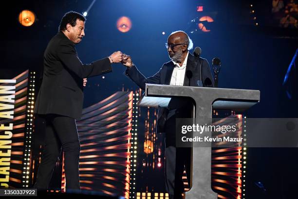 Lionel Richie presents Clarence Avant the Ahmet Ertegun Award onstage during the 36th Annual Rock & Roll Hall Of Fame Induction Ceremony at Rocket...