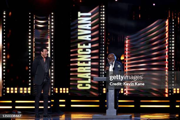 Lionel Richie presents Clarence Avant the Ahmet Ertegun Award onstage during the 36th Annual Rock & Roll Hall Of Fame Induction Ceremony at Rocket...
