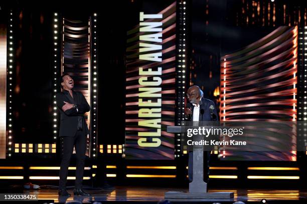 Lionel Richie presents Clarence Avant the Ahmet Ertegun Award onstage during the 36th Annual Rock & Roll Hall Of Fame Induction Ceremony at Rocket...