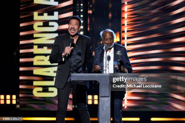 Lionel Richie presents the Ahmet Ertegun Award to Clarence Avant onstage during the 36th Annual Rock & Roll Hall Of Fame Induction Ceremony at Rocket...