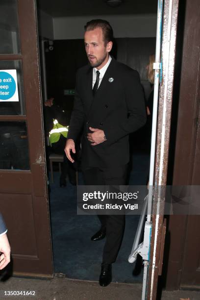 Harry Kane and Katie Goodland seen leaving Pride of Britain Awards at Grosvenor House on October 30, 2021 in London, England.