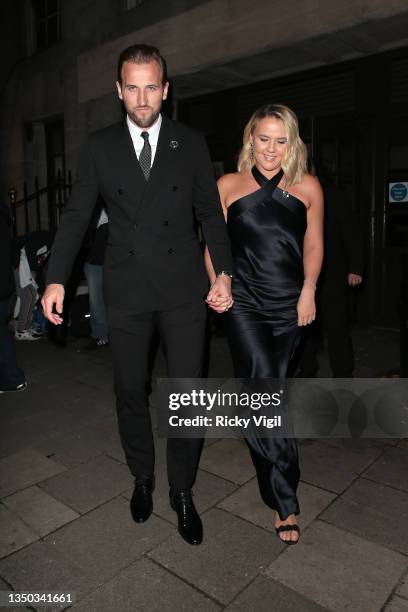 Harry Kane and Katie Goodland seen leaving Pride of Britain Awards at Grosvenor House on October 30, 2021 in London, England.