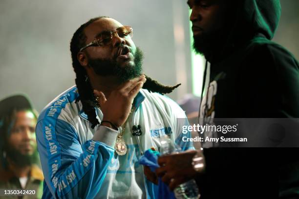 Calicoe and Tsu Surf perform onstage during Drake's Till Death Do Us Part rap battle on October 30, 2021 in Long Beach, California.