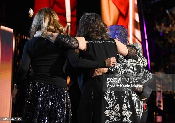 Inductees The Go-Go's hug onstage during the 36th Annual Rock & Roll Hall Of Fame Induction Ceremony at Rocket Mortgage Fieldhouse on October 30,...
