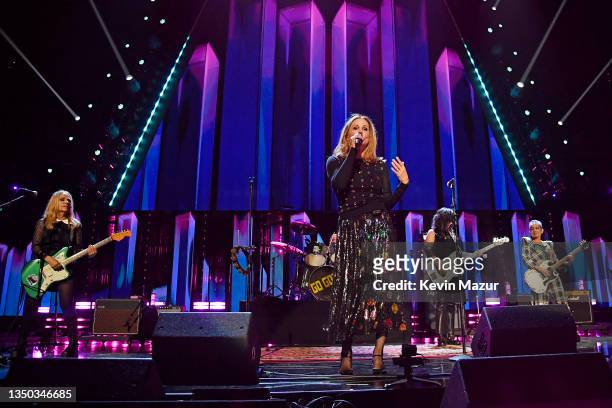 Inductees Charlotte Caffey, Belinda Carlisle, Gina Schock, Kathy Valentine, and Jane Wiedlin of The Go-Go's perform onstage during the 36th Annual...