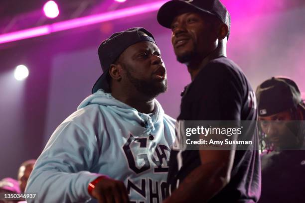 Rex and Rum Nitty perform onstage during Drake's Till Death Do Us Part rap battle on October 30, 2021 in Long Beach, California.