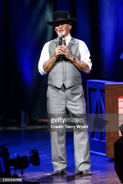 Larry Gatlin performs on stage during the Grand Ole Opry's 5000th Show at The Grand Ole Opry on October 30, 2021 in Nashville, Tennessee.