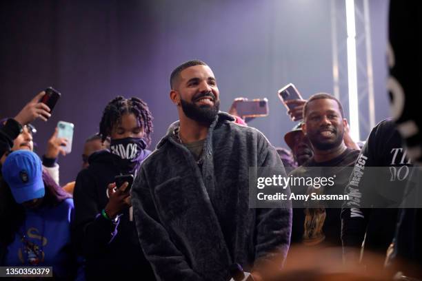 Drake speaks onstage during Drake's Till Death Do Us Part rap battle on October 30, 2021 in Long Beach, California.