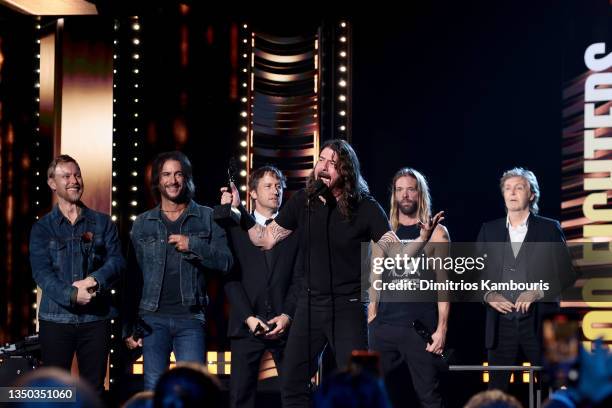 Dave Grohl of the Foo Fighters speaks onstage during the 36th Annual Rock & Roll Hall Of Fame Induction Ceremony at Rocket Mortgage Fieldhouse on...