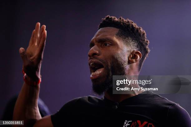 Loaded Lux performs onstage during Drake's Till Death Do Us Part rap battle on October 30, 2021 in Long Beach, California.