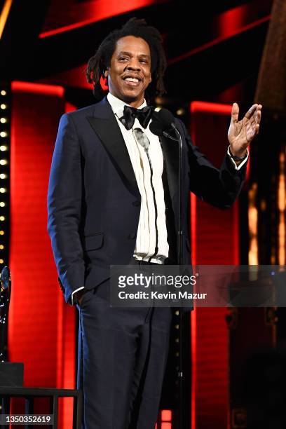 Inductee Jay-Z speaks onstage during the 36th Annual Rock & Roll Hall Of Fame Induction Ceremony at Rocket Mortgage Fieldhouse on October 30, 2021 in...