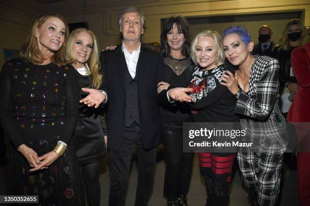 Belinda Carlisle, Charlotte Caffey, Paul McCartney, Kathy Valentine, Gina Schock, and Jane Wiedlin performs onstage during the 36th Annual Rock &...