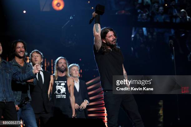 Dave Grohl of Foo Fighters speaks onstage during the 36th Annual Rock & Roll Hall Of Fame Induction Ceremony at Rocket Mortgage Fieldhouse on October...
