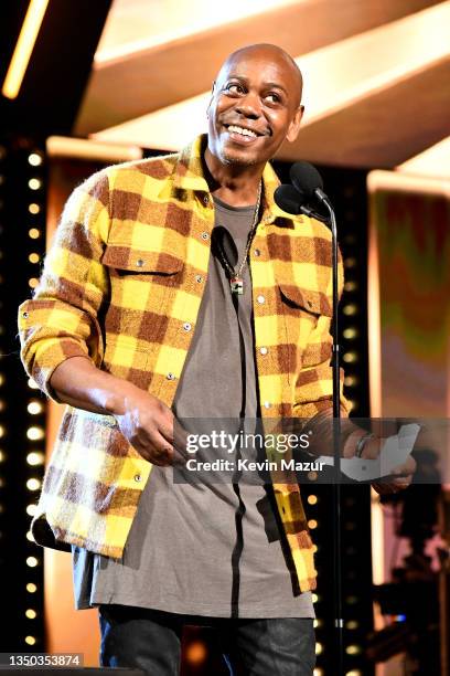 Dave Chappelle speaks onstage during the 36th Annual Rock & Roll Hall Of Fame Induction Ceremony at Rocket Mortgage Fieldhouse on October 30, 2021 in...