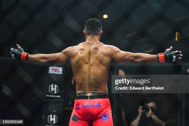 Karl Amoussou wins his fight against Andre Santos during the Mixed Martial Arts event "Hexagone MMA 2" at Zenith de La Villette, on October 30, 2021...