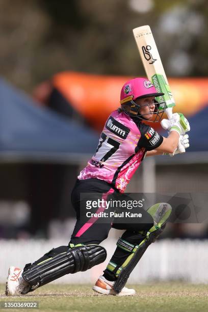 Alyssa Healy of the Sixers bats during the Women's Big Bash League match between the Perth Scorchers and the Sydney Sixers at Lilac Hill, on October...