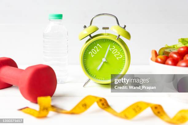 2021 and 2022 on alarm clock with workout planing for dieting.