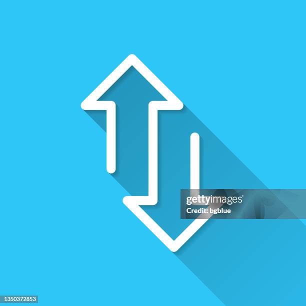 up and down transfer arrows. icon on blue background - flat design with long shadow - arrow down stock illustrations