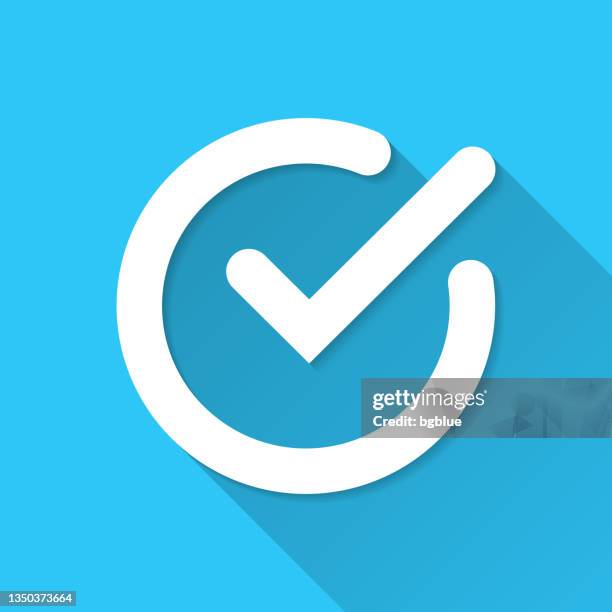 check mark. icon on blue background - flat design with long shadow - long shadow stock illustrations