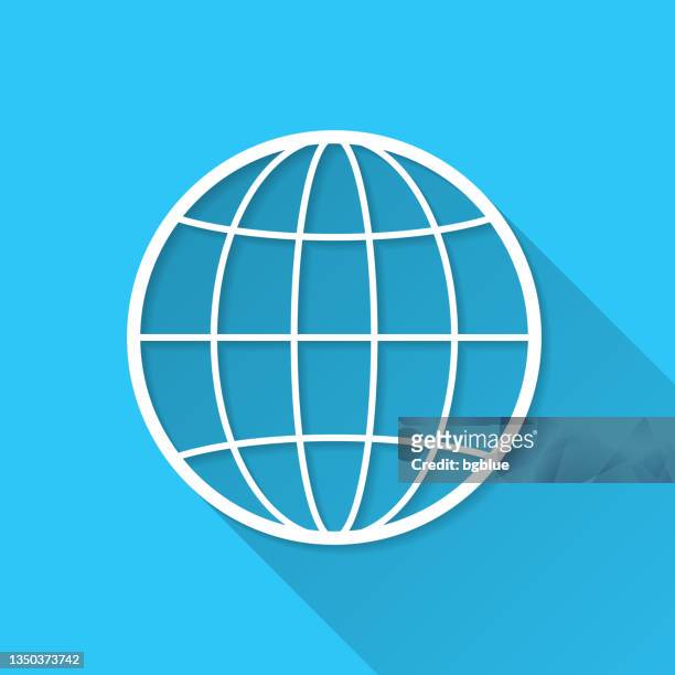 stockillustraties, clipart, cartoons en iconen met globe. icon on blue background - flat design with long shadow - equator line