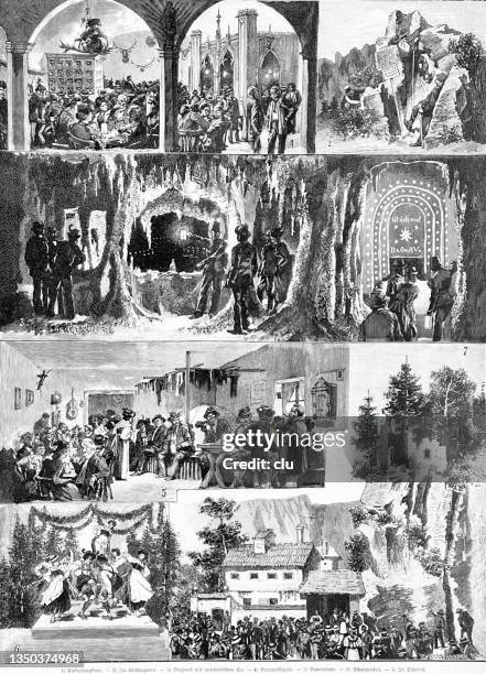 cellar festival of the german and austrian alpine club in the hofbräuhaus in munich - biergarten münchen stock illustrations