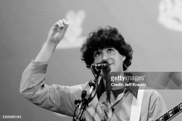 Ezra Koenig of Vampire Weekend performs on the Lands End Stage during day 2 of the 2021 Outside Lands Music and Arts Festival at Golden Gate Park on...