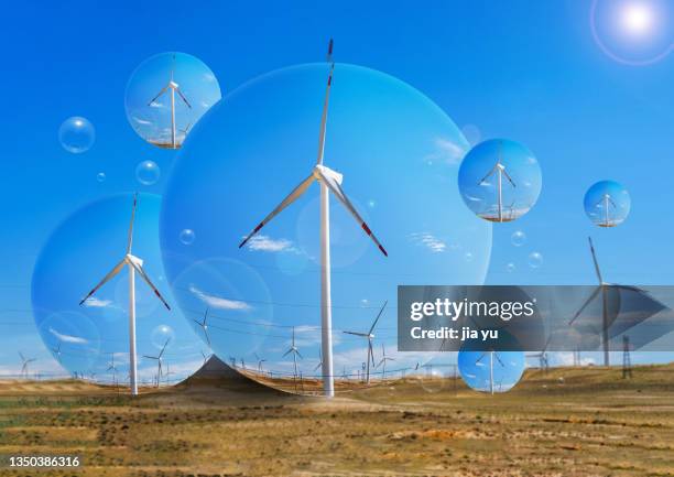 wind turbines in the desert, water droplets, spherical creative pictures. xinjiang province, china. - ball mill stock pictures, royalty-free photos & images