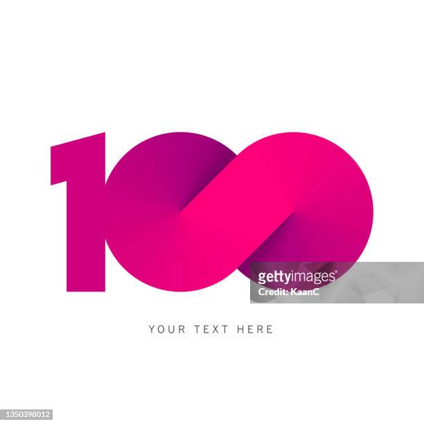 number 100 lettering with an infinity symbol. 100 years anniversary vector illustration. creative design. business success. vector illustration - number 100 stock illustrations