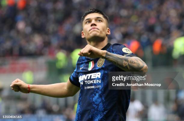 Joaquin Correa of FC Internazionale celebrates after scoring their side's second goal during the Serie A match between FC Internazionale and Udinese...