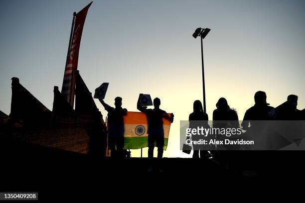 India fans arrive at the stadium prior to the ICC Men's T20 World Cup match between India and NZ at Dubai International Stadium on October 31, 2021...