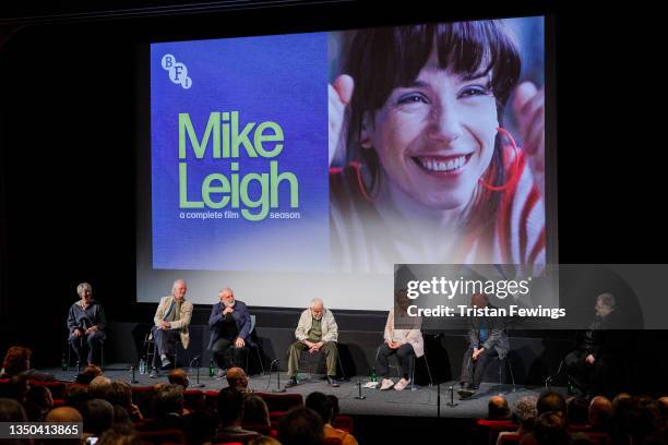 Sheila Kelley, Stephen Bill , Anthony O'Donnell, Director Mike Leigh, Alison Steadman, Roger Sloman and BFI Lead Programmer Justin Johnson attend the...