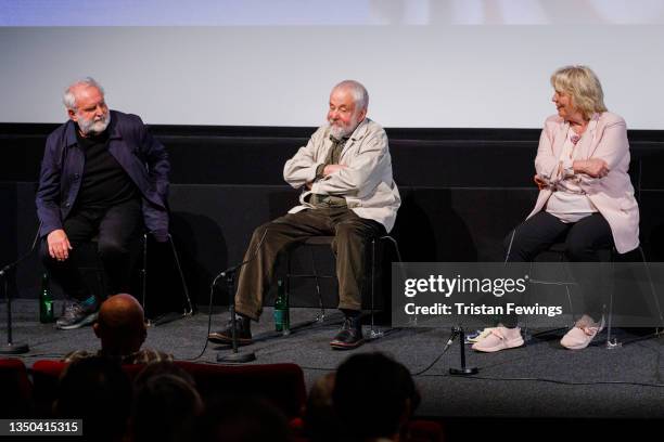 Anthony O'Donnell, Director Mike Leigh and Alison Steadman attend the "Nuts In May" BFI Q&A at BFI Southbank on October 31, 2021 in London, England.