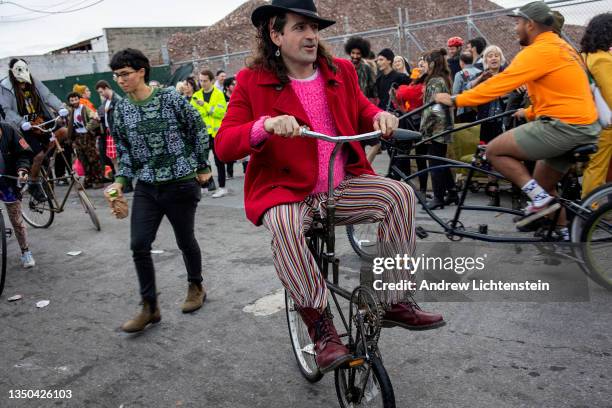 The Black Label Bicycle Club hosts its annual Halloween Bike Kill party on October 30, 2021 on an industrial dead end street in Red Hook, Brooklyn....