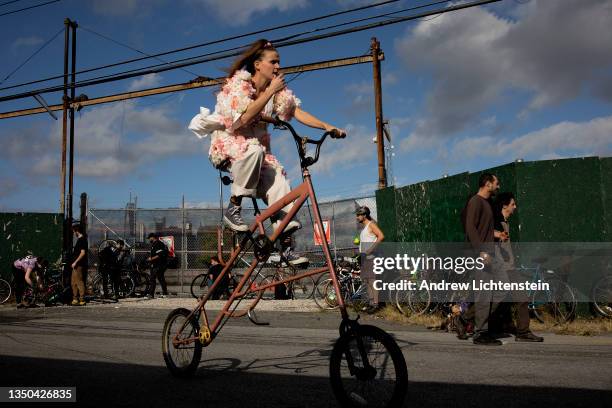 The Black Label Bicycle Club hosts its annual Halloween Bike Kill party on October 30, 2021 on an industrial dead end street in Red Hook, Brooklyn....