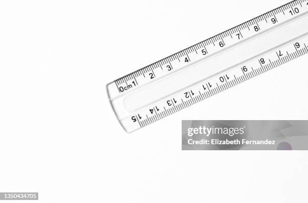 plastic ruler on white background - ruler fotografías e imágenes de stock